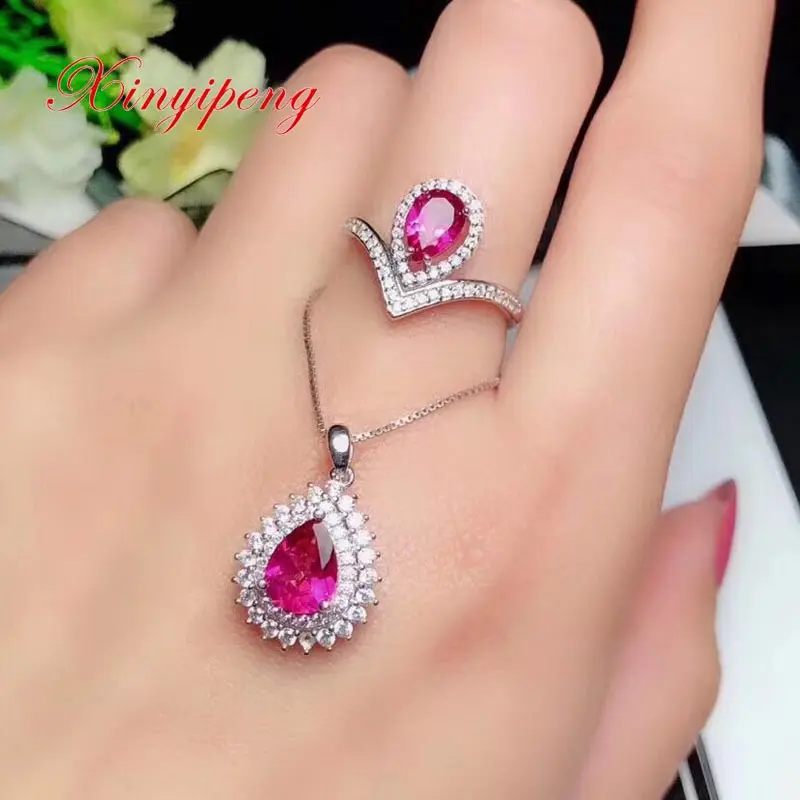 Xin yi peng 925 silver plated gold inlaid natural topaz female jewelry suit for women fine S925 | Украшения и аксессуары