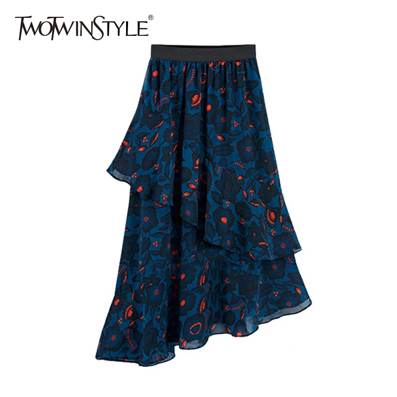 Женская шифоновая юбка TWOTWINSTYLE Весенняя асимметричная миди с высокой талией и
