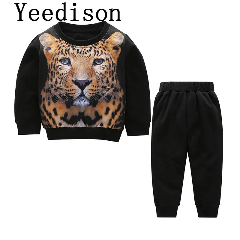 18 осенний детский черный свитер с животным узором костюм девочка катамита полный