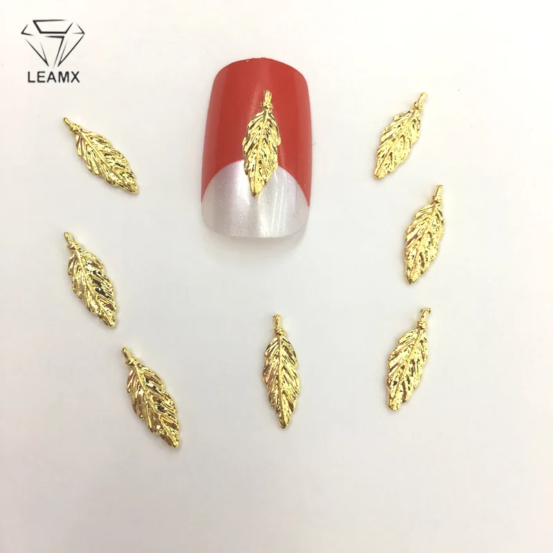 L390 LEAMX 10 PCS/bag Leaf Nails Art Decoration 3D Nail Charms Gold Alloy Jewelry For Manicure Decor Accessories Nail Stickers L390 - Color: L390