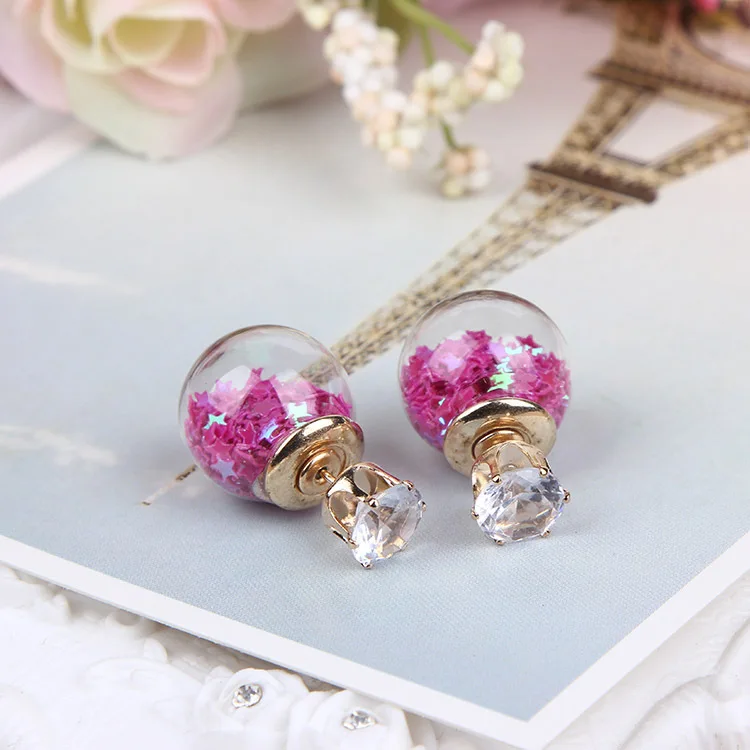 12 парт/лот разноцветные модные серьги гвоздики со стеклянным шаром звездой