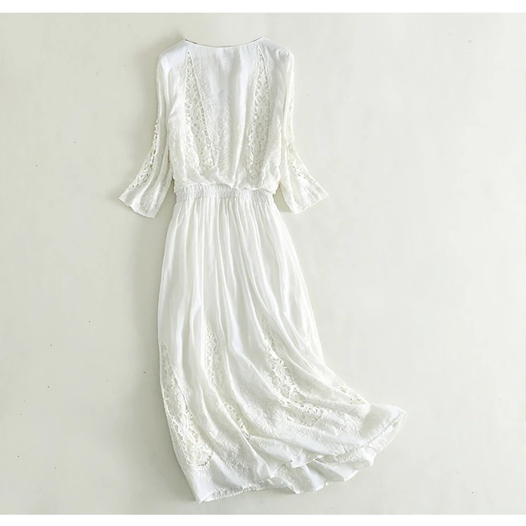 White Embroidered Silk Dress Slim Beach dress Super Fairy Holiday Woman Summer | Женская одежда