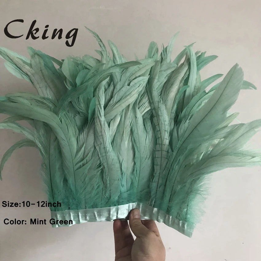 

1 meter Mint Green 25-30cm 10-12" Rooster Feather Trim Feather Fringe Chicken Feather Ribbon For Dress Skirt Carnival Costume