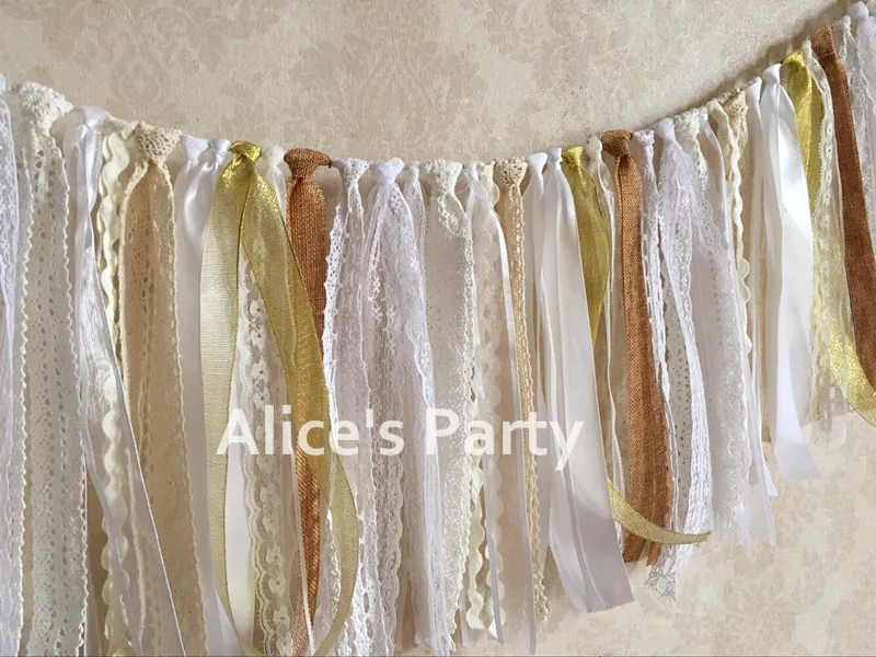 Новый 1-й ребенок душ Вечеринка тряпичный галстук баннер белый бежевый золотой