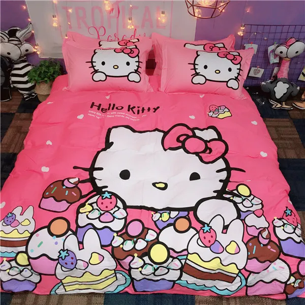 style6 Набор постельного белья из хлопка с рисунком hello kitty, пододеяльник, простыня, наволочка, мягкий, розовый, белый, клубника, король, королева, размер, Комплект постельного белья - Цвет: style6