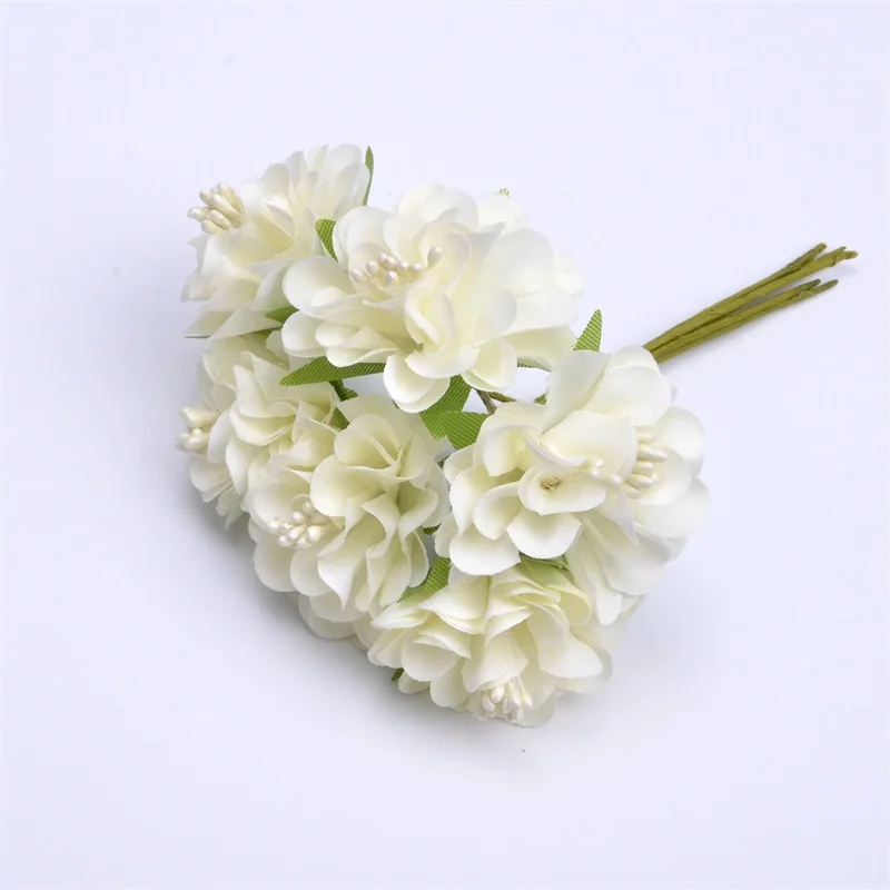 Milk white 6 шт./лот шелк искусственный Цветы Мини букет из роз для свадьбы домашние рукодельные украшения карты подарок DIY ВЕНОК Скрапбукинг высокого качества - Цвет: Milk white