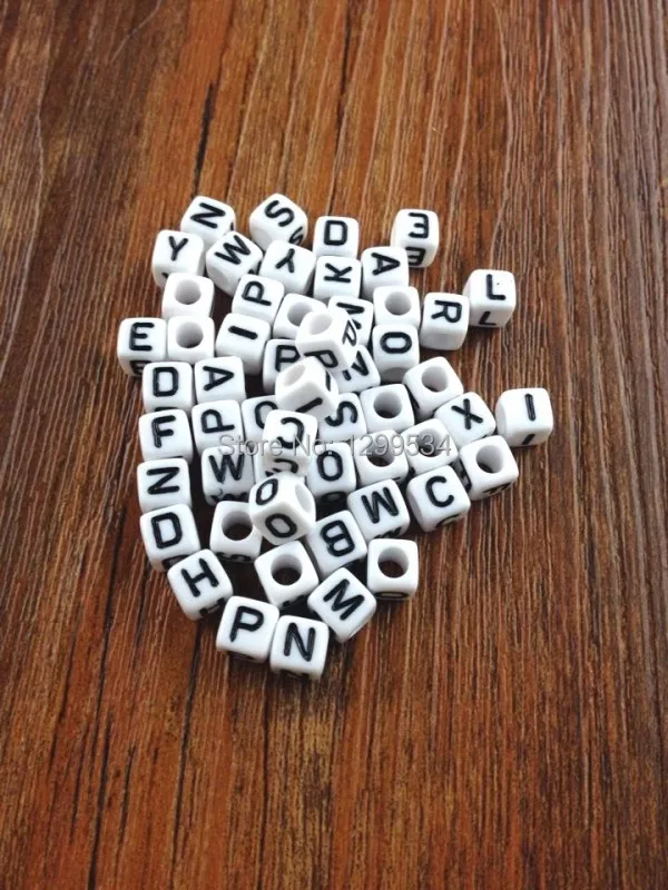 

1000pcs/lot 6*6mm Random Mixed White Cube Acrylic Charms Letter Beads Loose Spacer Beads For Jewelry Making Craft DIY Beads