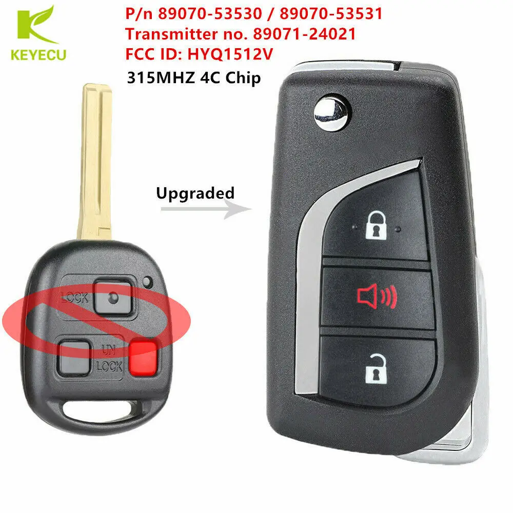 Запасной обновленный дистанционный ключ KEYECU 315 МГц с чипом 4C для Lexus ES300 IS300 GS300