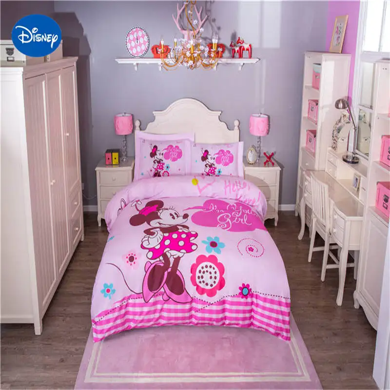 

3D printed MicKey and Minnie Mouse bedding set queen size quilt duvet cover cotton bed sheets pink polka dot bedspread for girls