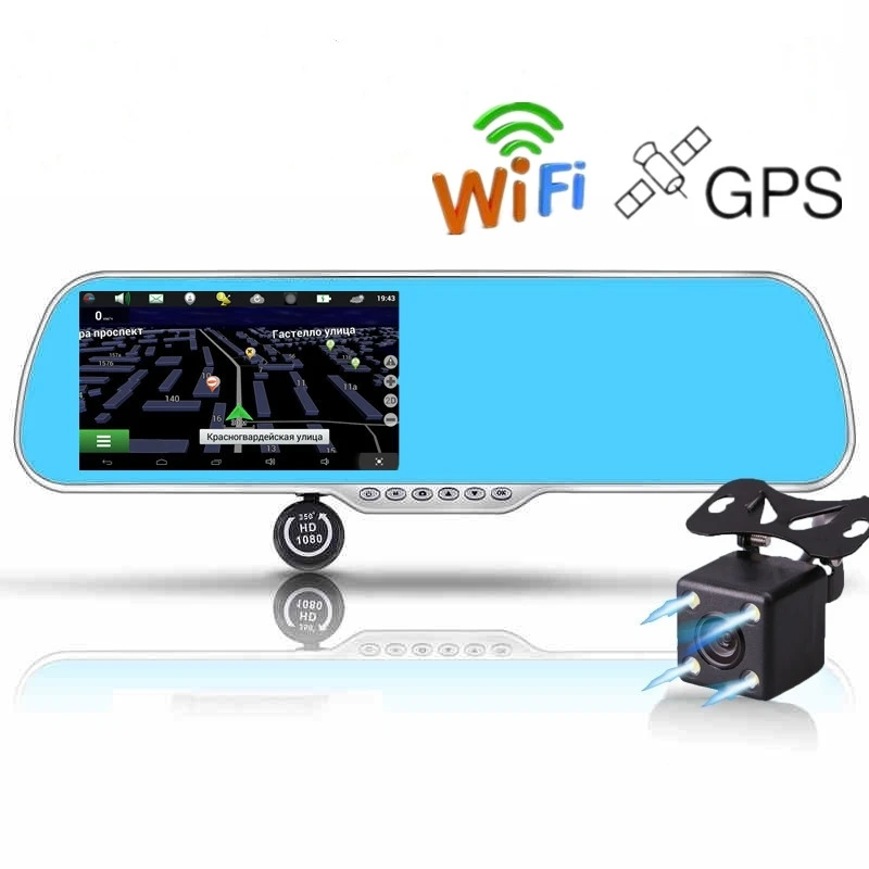 Ecartion 5&quot Car DVR GPS Navigation Wifi Android Full HD 1080P Camera Dual Lens Parking Rearview Mirror Video Recorder - купить по