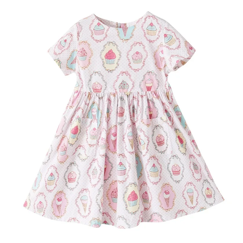 Girls Dresses Printed Cotton Cute Kids For Sweet Ice Cream Children Clothing New Year Princess Clothes | Детская одежда и обувь