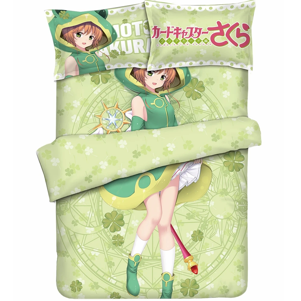 

Anime JK Cartoon Bedding Sets Cardcaptor Sakura Kinomoto Sakura Cute Frog Comforter Set Bed Flat Sheet Quilt Cover Pillowcase