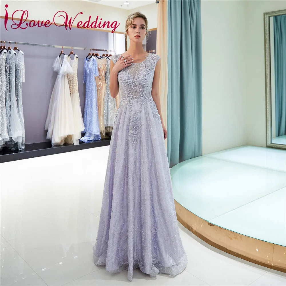 ILoveWedding Robe de soiree 2018 вечернее платье сиреневое кружевное с аппликацией из бисера
