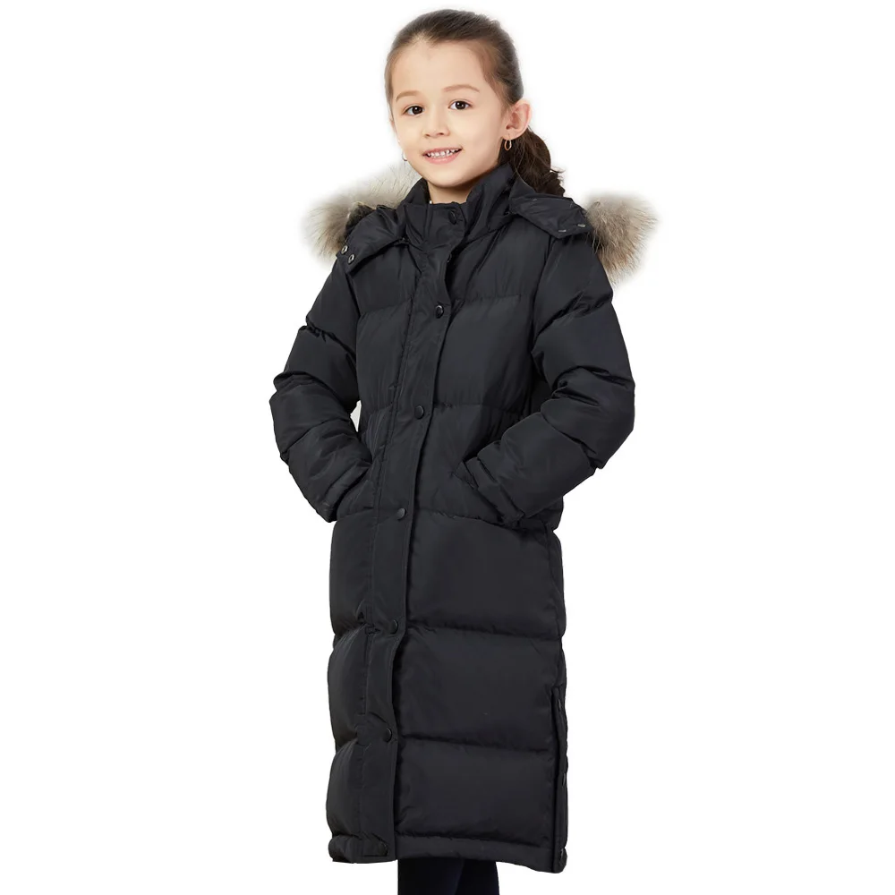 Russia Winter -30 Degrees Girl Duck Down Coat Long Section Parka Children Jacket Kids Warm Thick Fur Hooded Coats | Детская одежда и