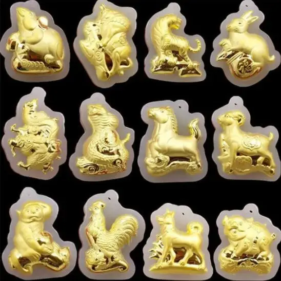 

new 24K Yellow Gold Zodiac pendant gold with Jadeite vintage designer animal snake pendant 1 pieces