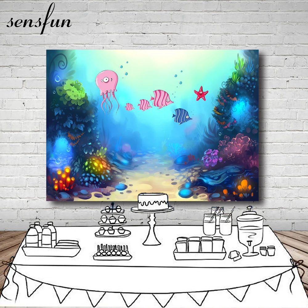 

Under Sea Fish Octopus Glowing Coral Backdrop Invitate Celebrate Birthday Party Table Banner Backgrounds For Photo Studio