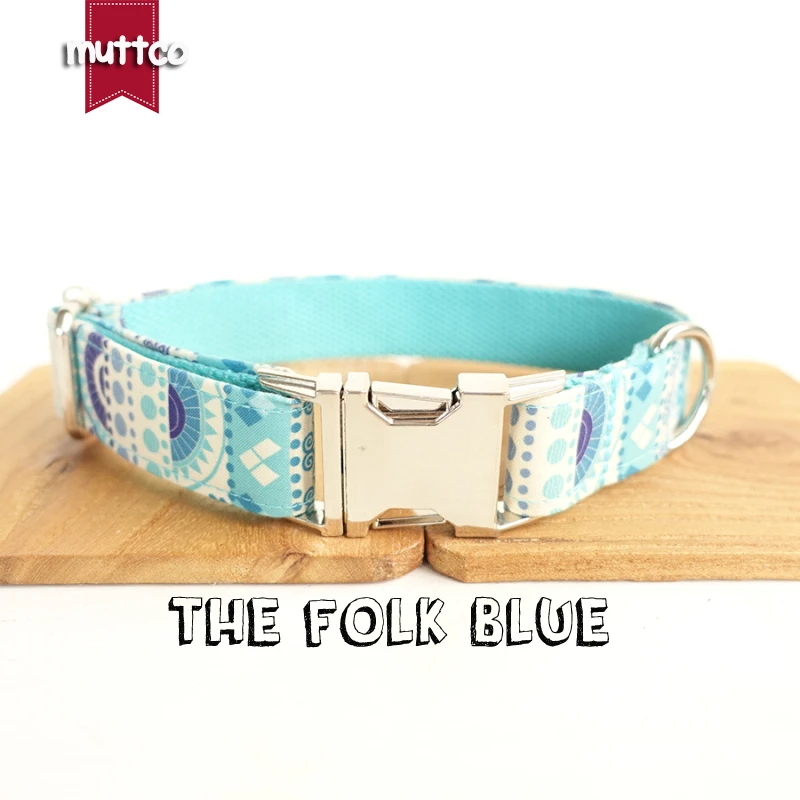 

MUTTCO retailing high quality handmade collar fashionable Sapphire THE FOLK BLUE dog collar 5 sizes UDC023