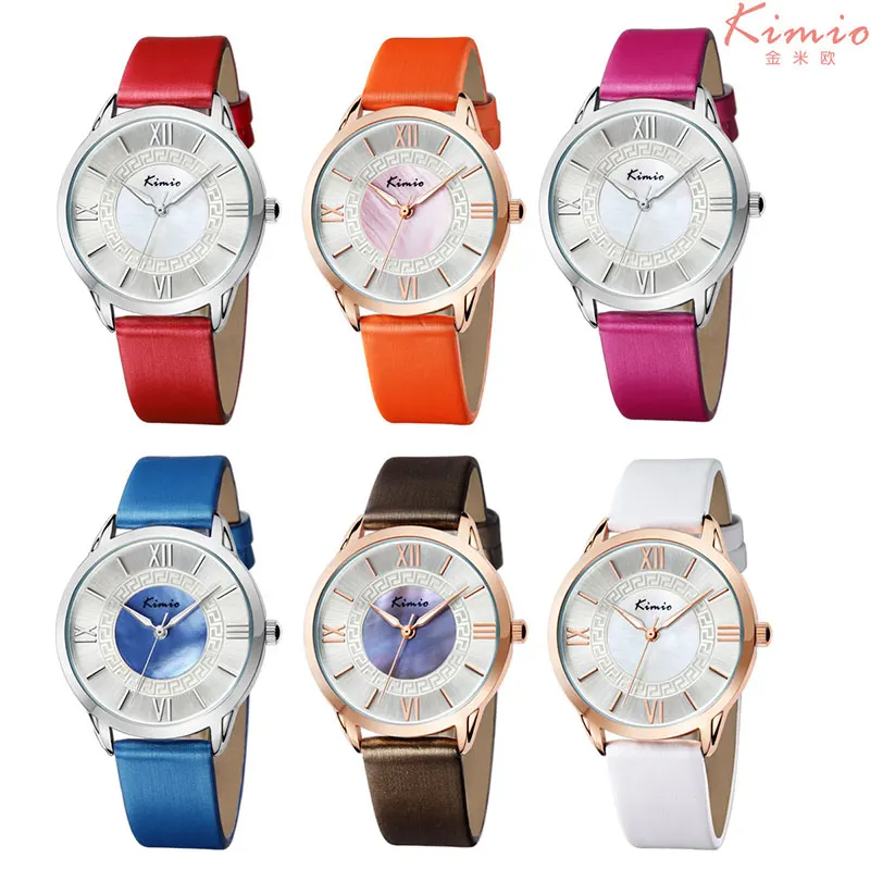 KIMIO женские кварцевые часы кожаные платья Смотреть дизайн моды дамы наручные