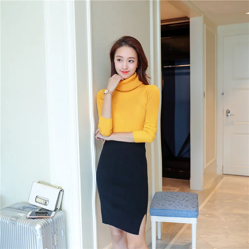 QIAOYI JIA 2018 корейский женский модный свитер с высоким воротником Вязаные Пуловеры и