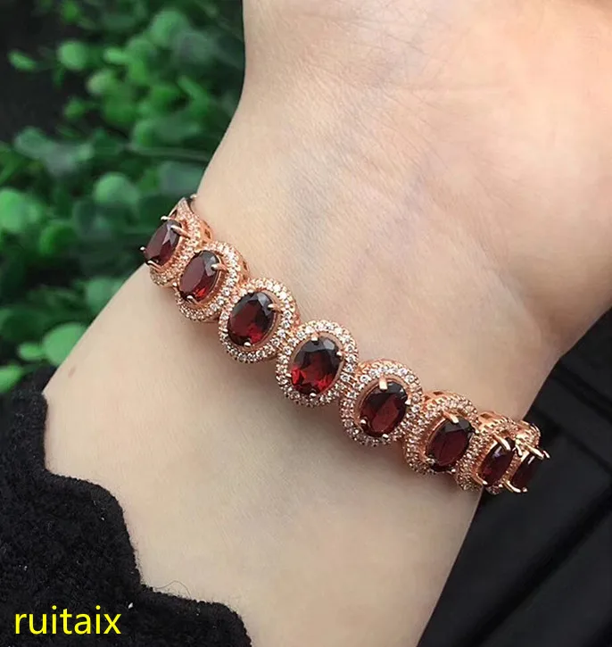 

KJJEAXCMY fine jewelry 925 pure silver inlaid with natural large garnet female bracelet jewelry hot selling with box