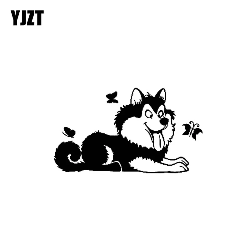 YJZT 17 8 см * 10 2 Виниловая наклейка мультфильм хаски собака бабочка животное стикер