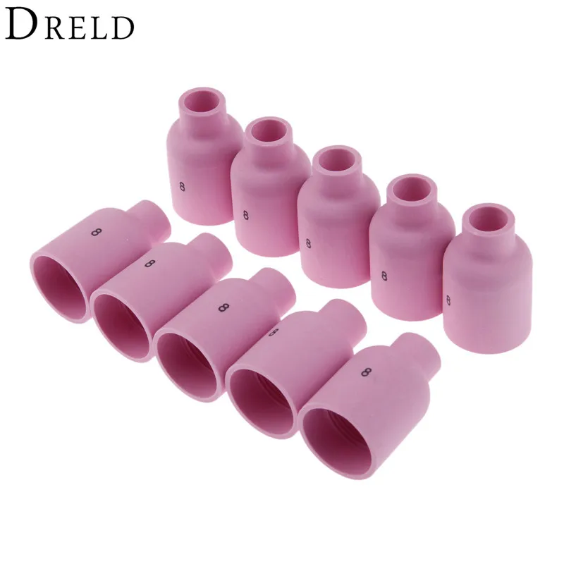 

DRELD 10Pcs Alumina Nozzle TIG Welding Large Gas Lens 57N74 #8 For PTA DB SR WP 9/17/18/20/26 TIG Welding Torch Consumable
