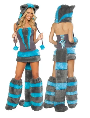 Женский костюм из искусственного меха с животным волком нарядное праздничное