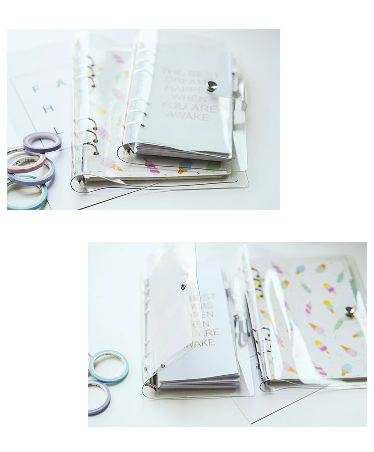 Dokibook A5/A6/A7 ПВХ записная книжка, аксессуар для офиса, школы, Канцтовары, прозрачный, лаконичный, 6 отверстий, переплет, планировщик, Обложка LoveDoki