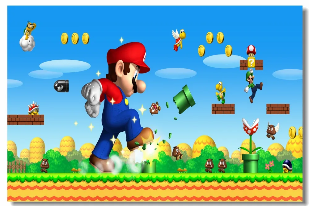 Пользовательские холст настенные фрески Мега Super Mario Bros обои Супер Марио Спальня Декор видео игры плакат Луиджи наклейки на стену#0469