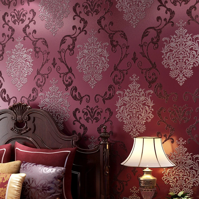 

beibehang European - style Damascus non - woven wallpaper special green 3D stereo bedroom living room background wallpaper