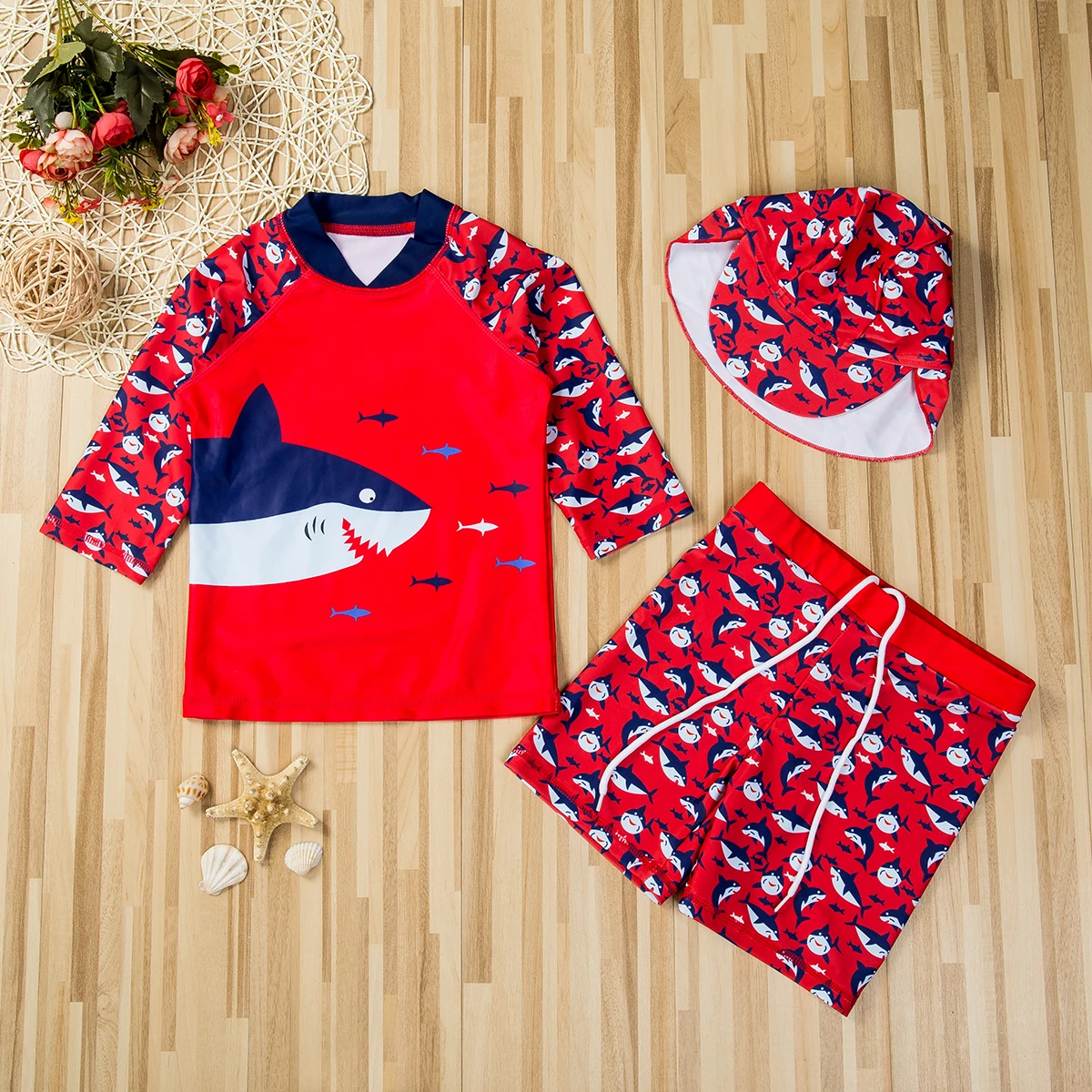Toddler Kids Baby Boys Bikini Set 2-7Y Swimwear Cartoon Print Tops+Pants+Hats Swimsuit Bathing Surfing Suit UV 50+ |