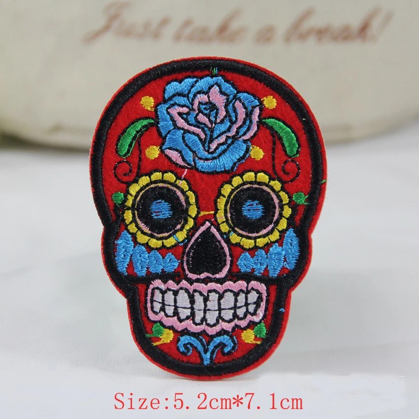8 шт./партия цветы разного цвета Череп Скелет вышивка железа на заплатках одежда