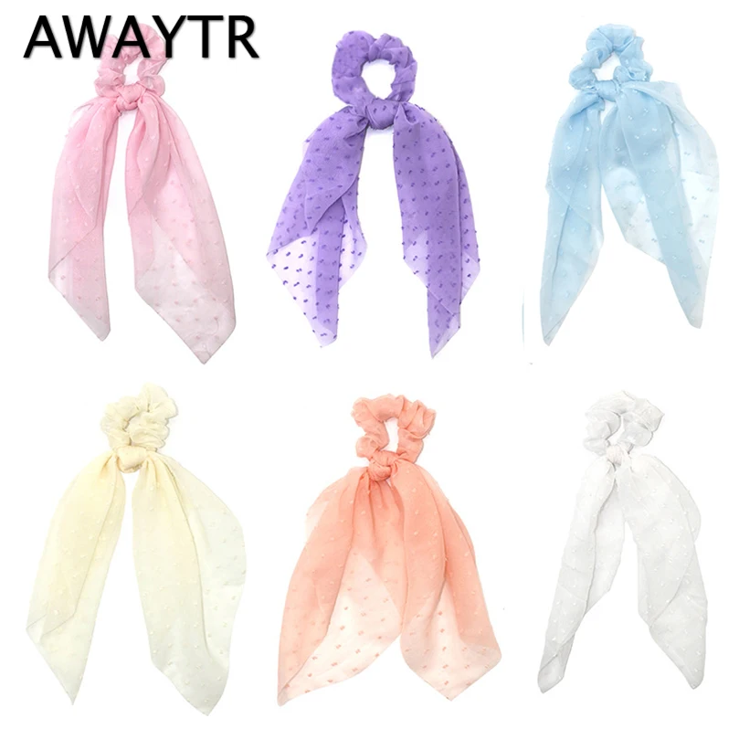 Женская шифоновая повязка для волос AWAYTR однотонная резинка в горошек аксессуар