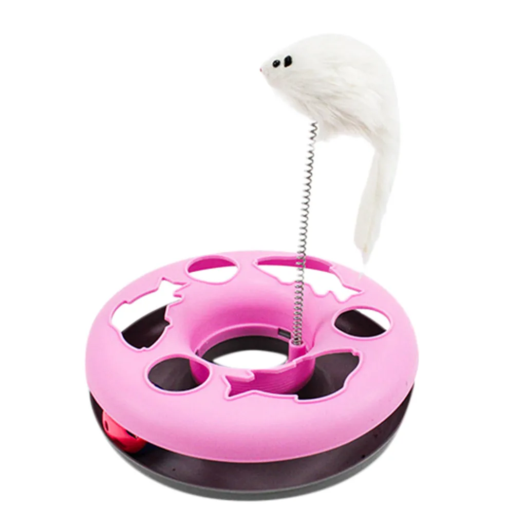 Hot Pink Круглая игровая доска для кошек, качели, пружинная мышь, кот, сумасшедший диск с шариком, Интерактивная игрушка, поворотный стол, забавная игрушка для кошек, домашних животных - Цвет: Hot Pink