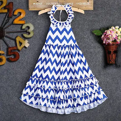 Maxi Kids Girls Long Evening Party Dress Boho Stripe Summer Beach Sundress 3-10Y | Детская одежда и обувь