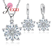 brand luxury wedding jewelry sets for women flower design austrian crystal 925 sterling silver necklaces earring set