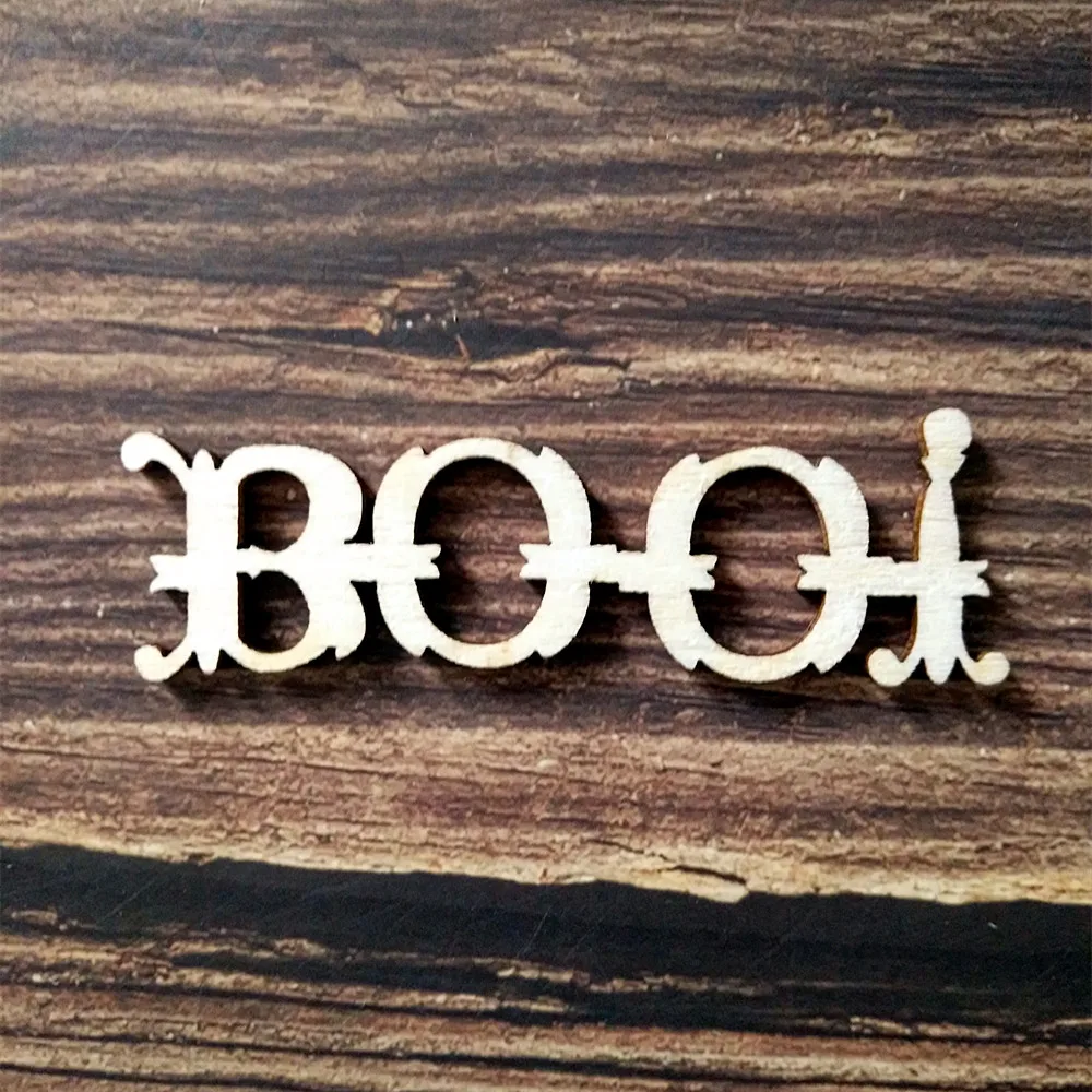 10 шт. деревянная лазерная резка без рисунка BOO деревянное украшение Хэллоуин