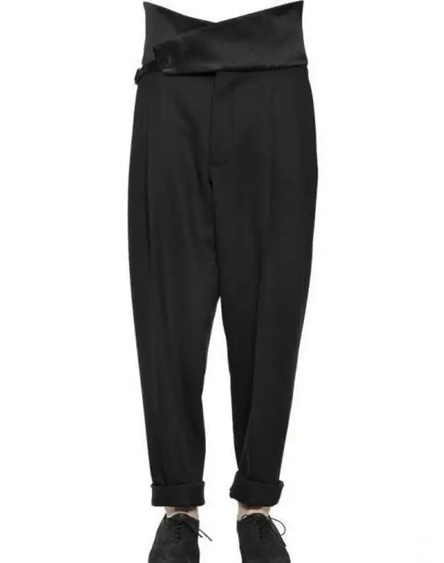 

27-44 HOT Spring Male New Fashion Loose Cotton High Waist Personality Casual Pants Waist Design Cocoon Shape And Feet Wide