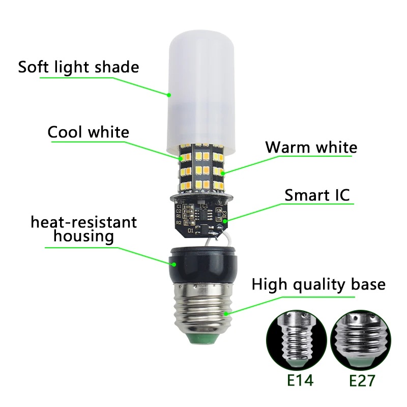 E14 E27 SMD2835 Светодиодная лампа Регулируемая Цветовая температура кукурузная микс 3