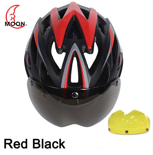 Black red 2 lens Moon 3 объектив велосипедный шлем гоночный велосипед защитный шлем с магнитными очками Сверхлегкий в форме дорожный велосипедный шлем Casco Ciclismo - Цвет: Black red 2 lens
