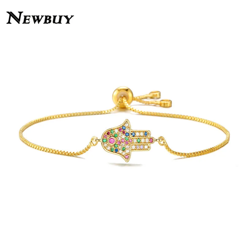 NEWBUY медные Мульти Кубический Цирконий Hamsa ручной Шарм Браслеты для женщин