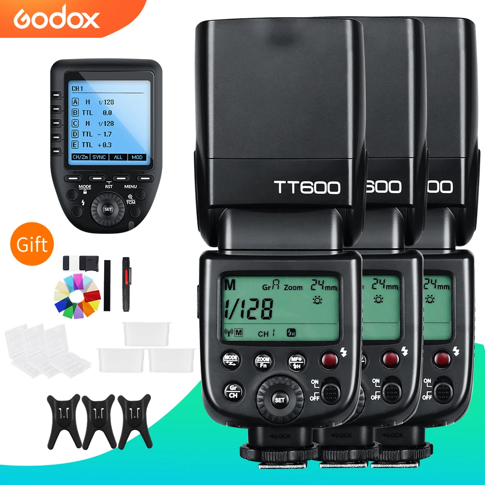 Вспышка для камеры 3x Godox TT600 со встроенным приемником и передатчиком Xpro камер Canon