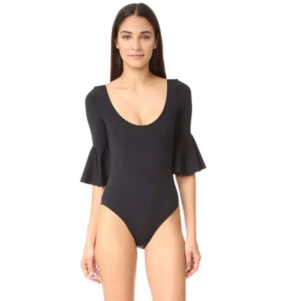 

2019 Black One Piece Swimsuit Long Sleeve Swimwear Women Bathing Suit Retro Swimsuit Vintage One-piece Surfing Swim Suits