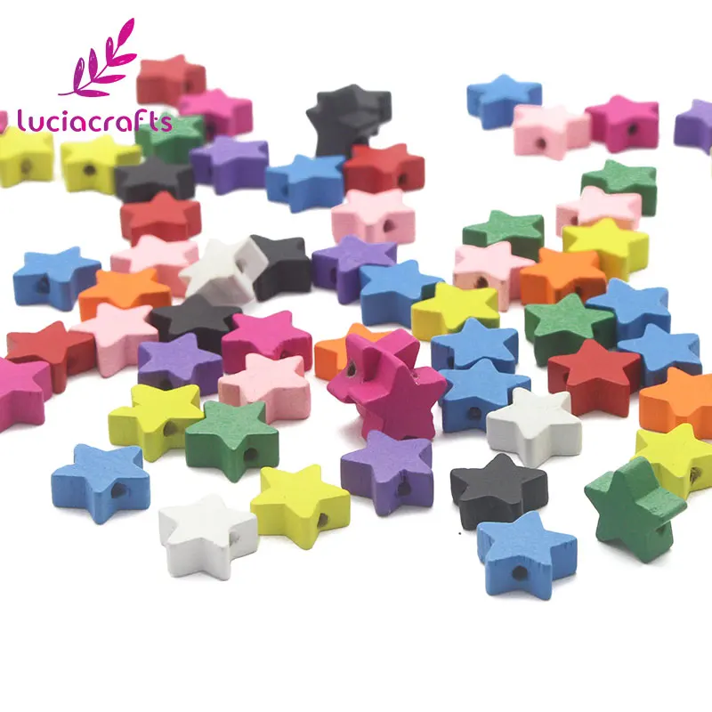 Lucia crafts 24 шт/100 шт 15 мм яркие деревянные бусины в форме звезды для детей, аксессуары для изготовления ювелирных изделий, сделай сам, дерево, ремесло E1029