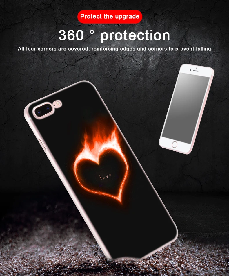 Мягкий чехол из ТПУ для iPhone 13 12 Mini 11 Pro XS Max XR X 8 7 6 Plus SE 2020 S с любовным сердцем на огне