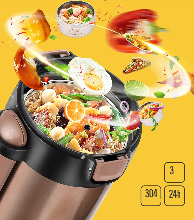 2000ML Food Lunch Box Stainless Steel Container For Hot Soup Vacuum Flask Thermos Insulated Kitchen School Lunch Boxes