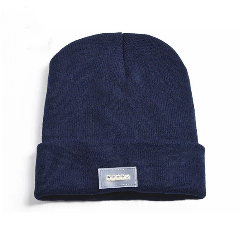 navy blue Модный 5 светодиодный светильник шляпа Портативный Открытый Рыбалка Охота Кемпинг бег черные шапки Вязание шерстяной светодиодный светильник шляпа - Цвет: navy blue