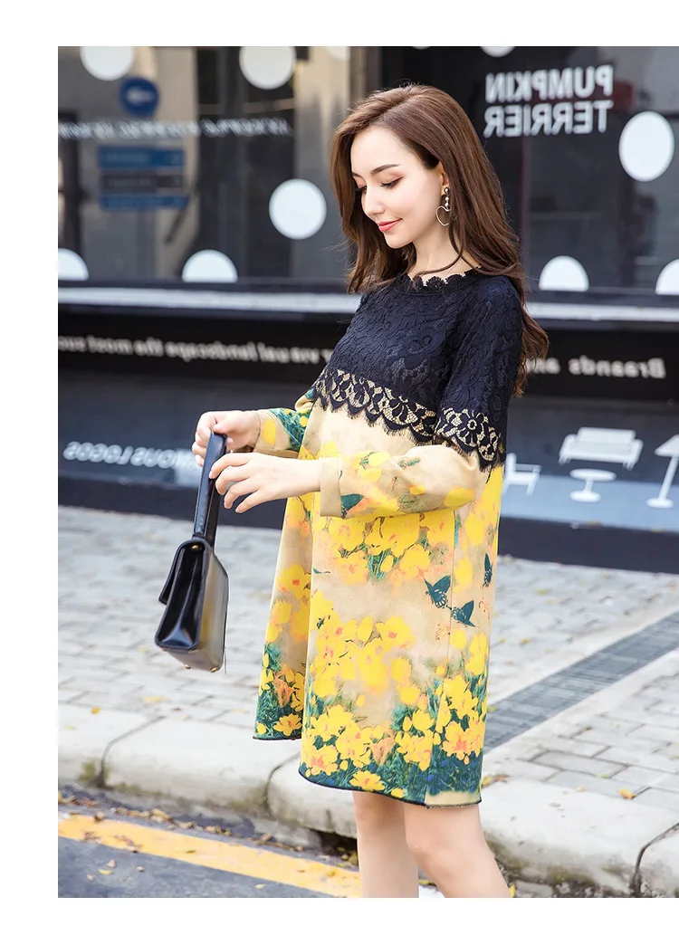 Кружевное лоскутное платье для беременных осень зима Одежда женщин плюс размер