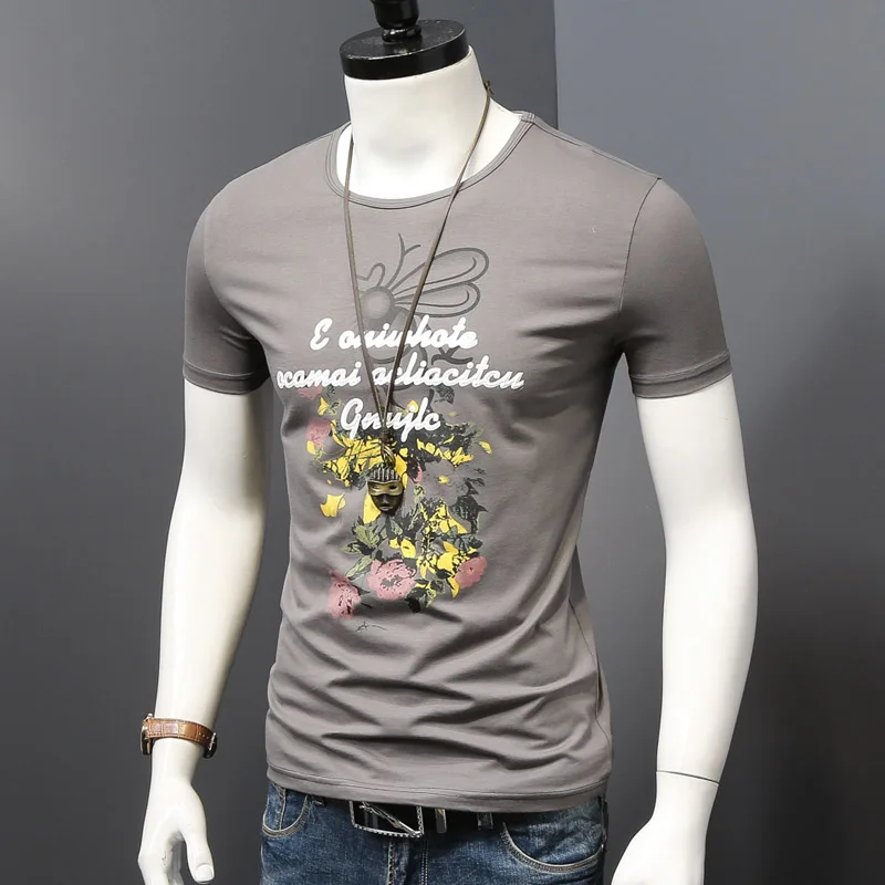 Мужская футболка с коротким рукавом модная круглым вырезом мужские тонкие