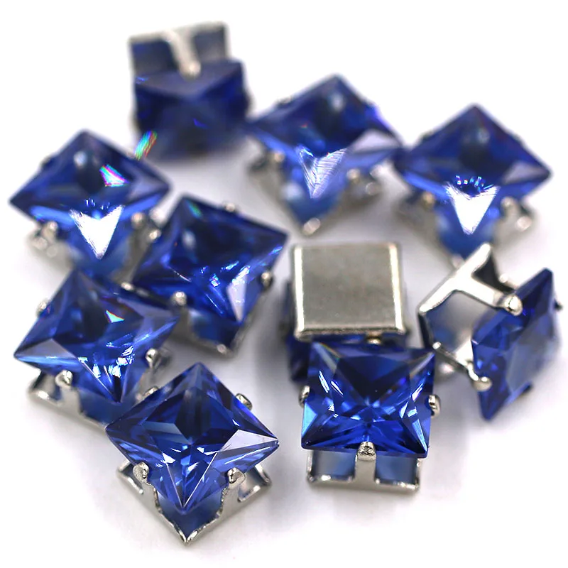 Royal blue 8 мм, квадратная форма, циркон, искусственный камень с когтями, серебряная основа, стразы, сделай сам, ювелирное изделие, аксессуары - Цвет: Royal blue
